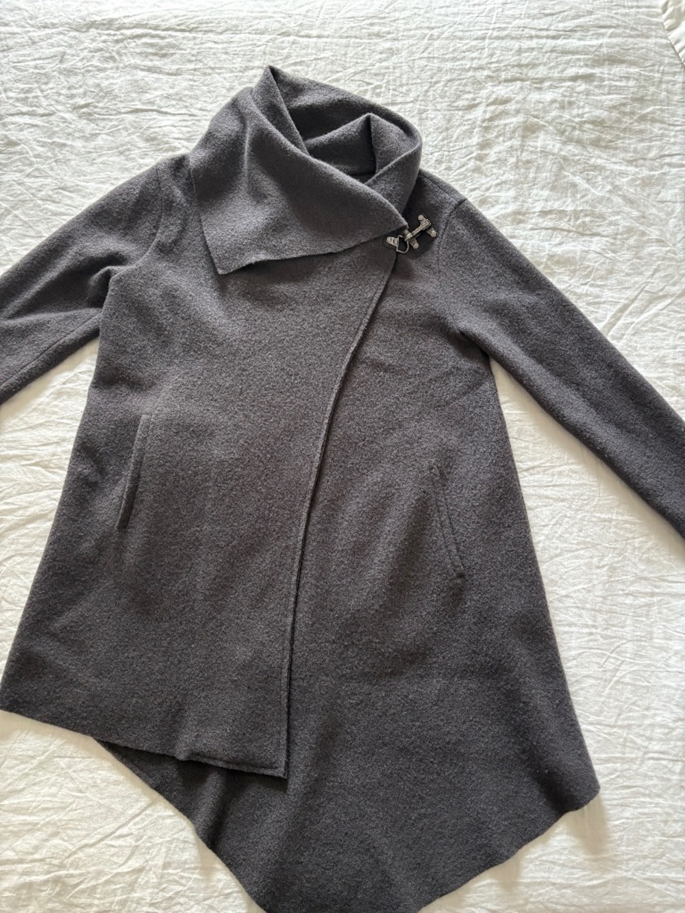 Garnet Hill gray boiled wool asymmetrical coat, size 12.